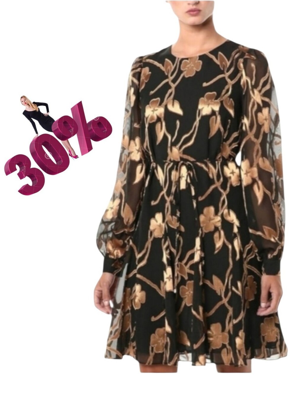 NWT Tommy Hilfiger Gold Floral Chiffon Fit and Flare Dress Size 6
